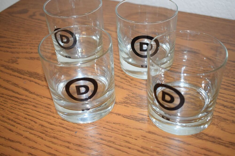 Old Fashion Glass Tumblers "D" Democrat Set of 4